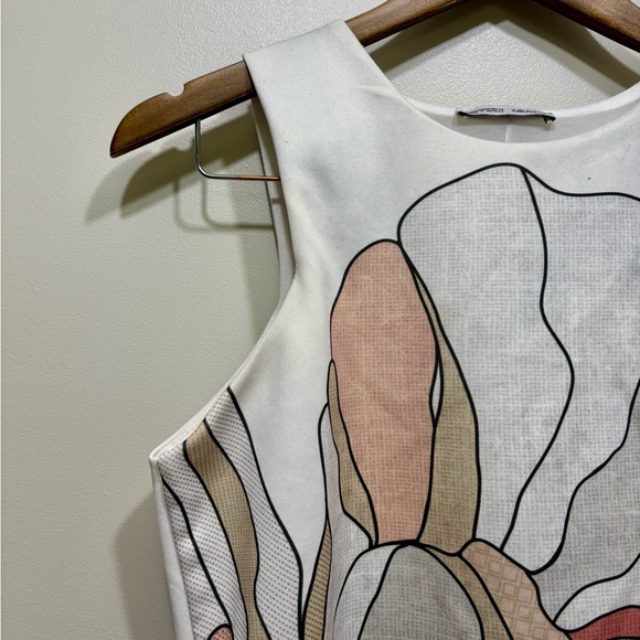 Zara Floral Print Soft Lined Sleeveless Cropped Length Crop Top Shirt White Pink - Picture 2 of 10
